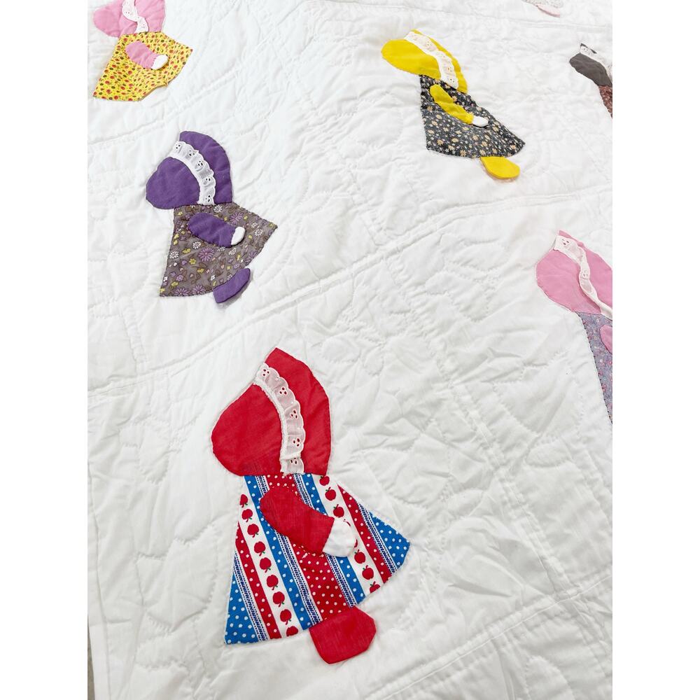 Handmade Appliqué Sunbonnet Sue Multicolor 3D Vintage 77x88” Twin - Picture 9 of 13